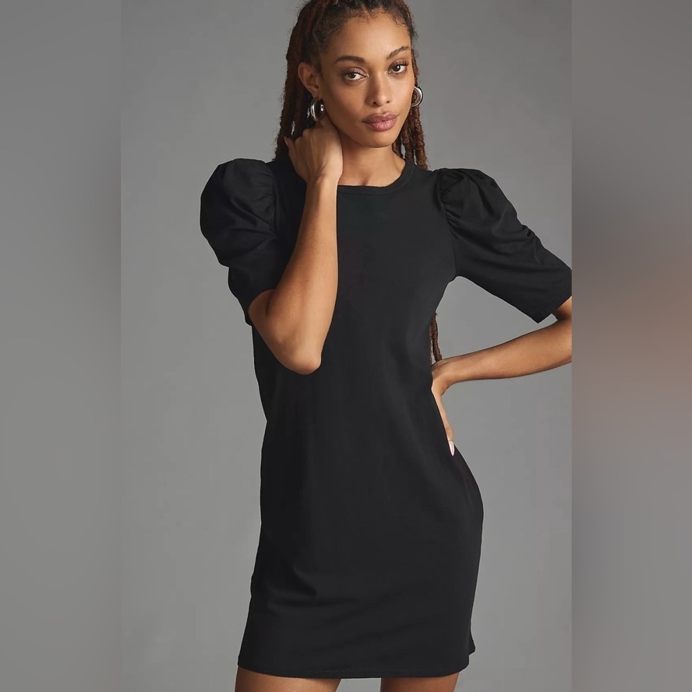 NATION LTD Anthropologie Jules Puff Sleeve Mini Shift Dress Black Size Small